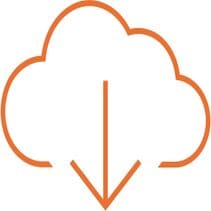 An orange cloud with a downward arrow in the middle.