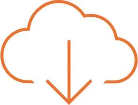 An orange cloud with a white arrow pointing to the bottom.