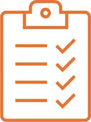 A orange and white icon of a checklist