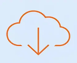 An orange arrow pointing to the cloud with a blue background