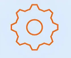 A picture of an orange gear on the side of a blue background.