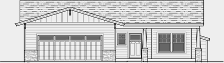 A drawing of a house with two garage doors.